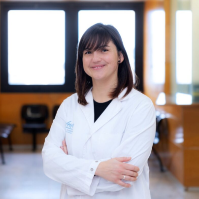 Cristina Perez head of VHIO clinical trials office in a hospital waiting room